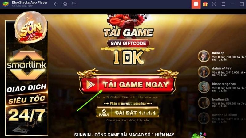 Hướng dẫn tải Sunwin Android